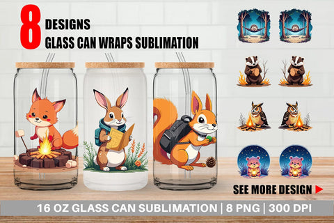 Glass Can Boho Camping Animals Sublimation artnoy 