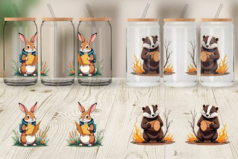 Glass Can Boho Camping Animals Sublimation artnoy 