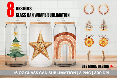 Glass Can Boho Chic Watercolor Christmas & Ornaments Sublimation artnoy 
