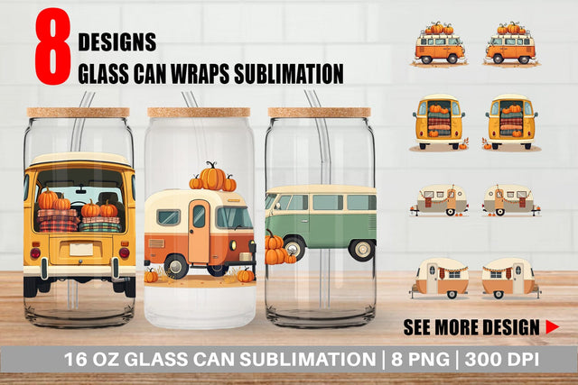 Glass Can Boho Fall Camper Sublimation artnoy 