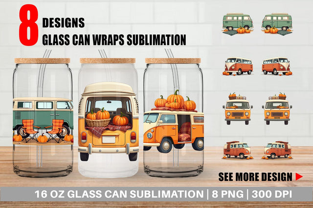 Glass Can Boho Fall Camper Sublimation artnoy 
