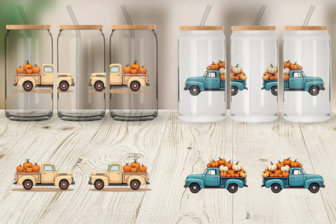 Glass Can Boho Farm Trucks Sublimation artnoy 