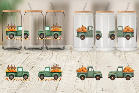 Glass Can Boho Farm Trucks Sublimation artnoy 