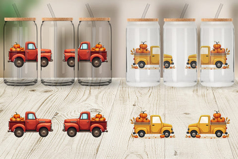Glass Can Boho Farm Trucks Sublimation artnoy 