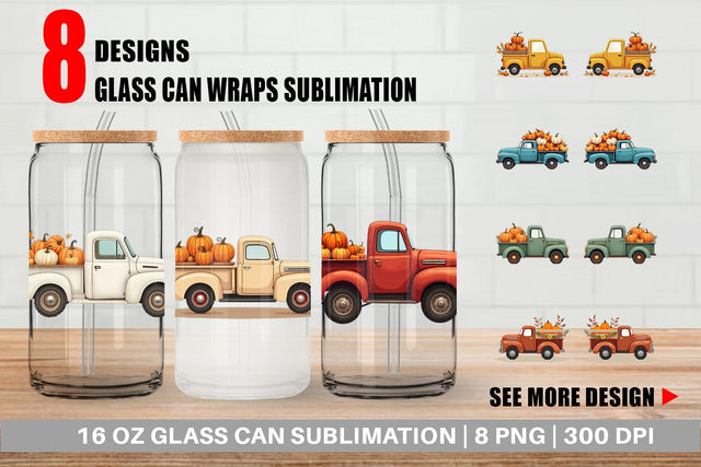 Glass Can Boho Farm Trucks Sublimation artnoy 
