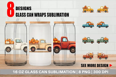 Glass Can Boho Farm Trucks Sublimation artnoy 