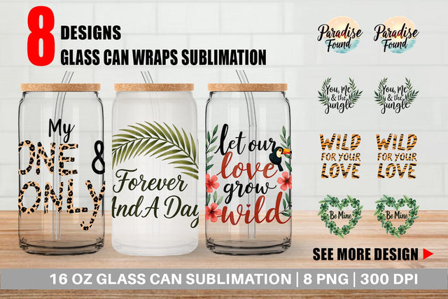 Glass Can Boho Jungle Love Tropical Valentine Quotes Sublimation artnoy 