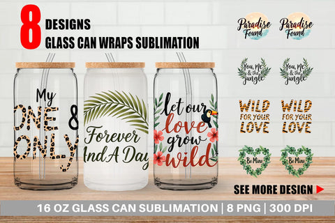 Glass Can Boho Jungle Love Tropical Valentine Quotes Sublimation artnoy 
