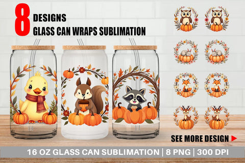 Glass Can Boho Pumpkin Critters Sublimation artnoy 