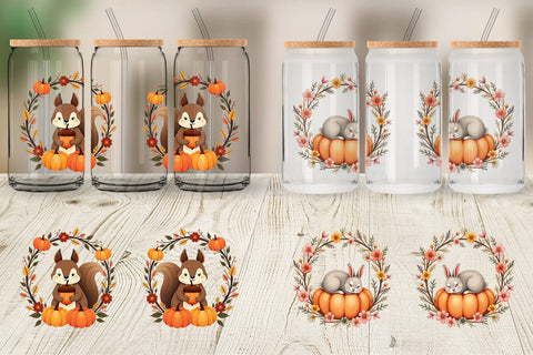 Glass Can Boho Pumpkin Critters Sublimation artnoy 