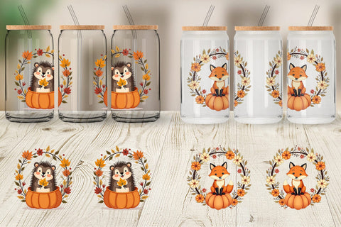 Glass Can Boho Pumpkin Critters Sublimation artnoy 
