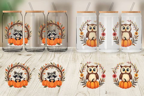 Glass Can Boho Pumpkin Critters Sublimation artnoy 