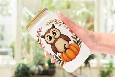 Glass Can Boho Pumpkin Critters Sublimation artnoy 