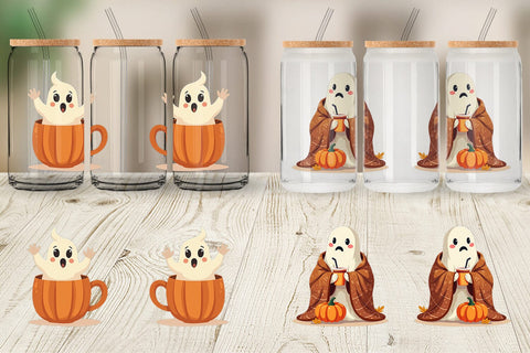 Glass Can Boho Pumpkin Ghosts Sublimation artnoy 