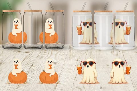 Glass Can Boho Pumpkin Ghosts Sublimation artnoy 