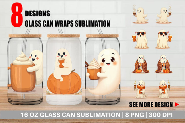 Glass Can Boho Pumpkin Ghosts Sublimation artnoy 