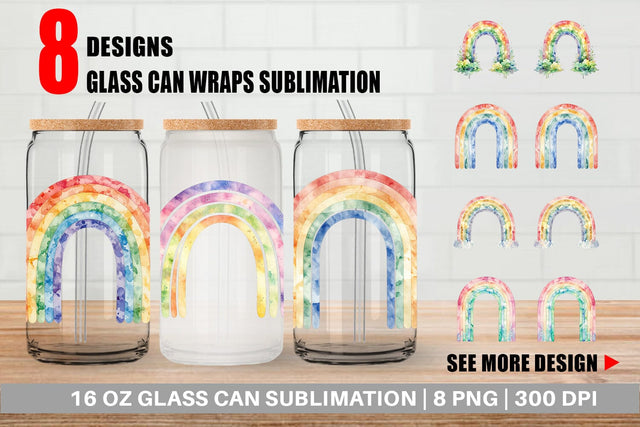 Glass Can Boho Rainbow Abstract Sublimation artnoy 