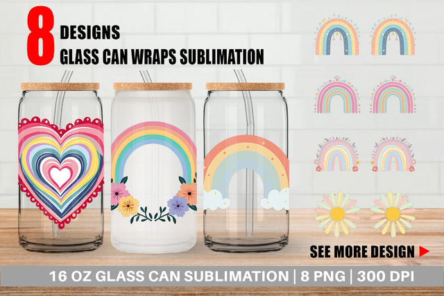 Glass Can Boho Rainbow Pastels Sublimation artnoy 