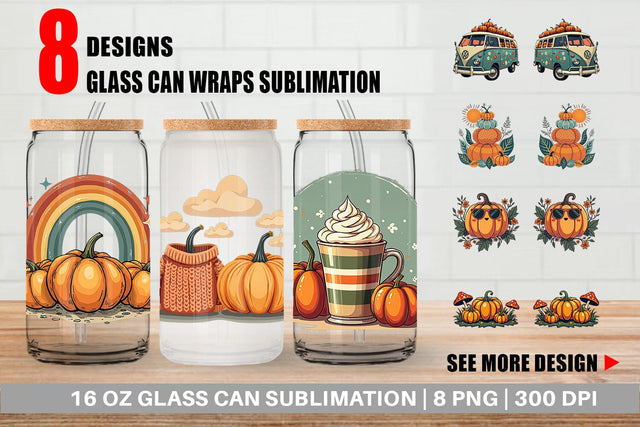 Glass Can Boho Retro Pumpkin Sublimation artnoy 