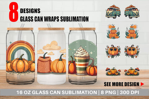 Glass Can Boho Retro Pumpkin Sublimation artnoy 