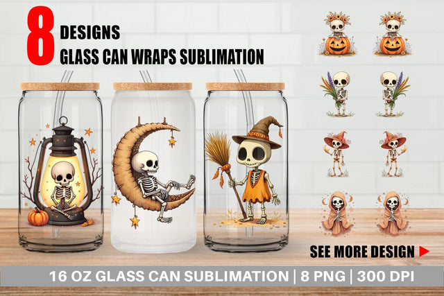 Glass Can Boho Skeleton Halloween Sublimation artnoy 