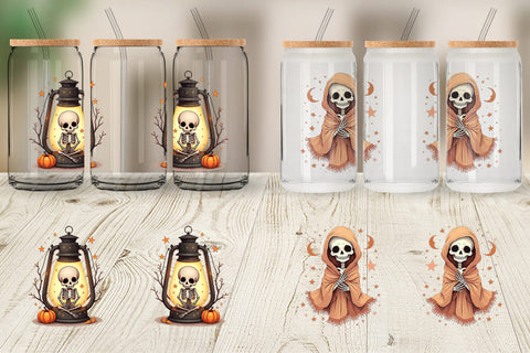 Glass Can Boho Skeleton Halloween Sublimation artnoy 
