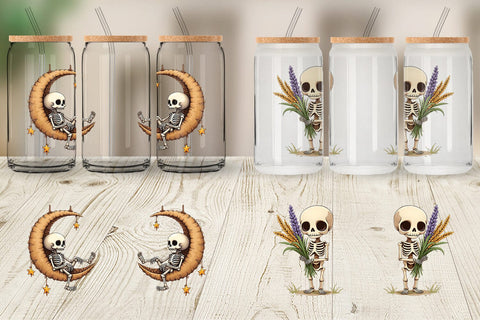 Glass Can Boho Skeleton Halloween Sublimation artnoy 