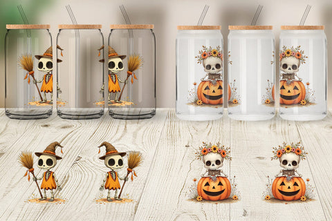 Glass Can Boho Skeleton Halloween Sublimation artnoy 