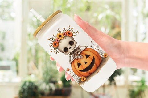 Glass Can Boho Skeleton Halloween Sublimation artnoy 