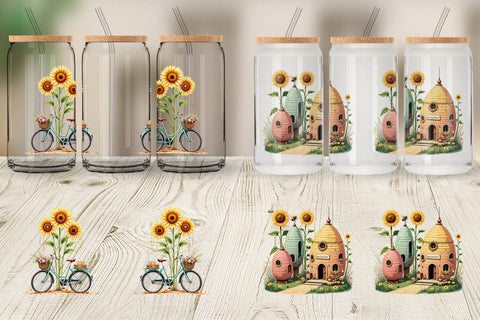 Glass Can Boho Sunflowers Sublimation artnoy 
