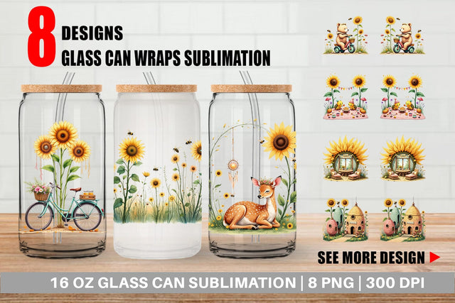 Glass Can Boho Sunflowers Sublimation artnoy 