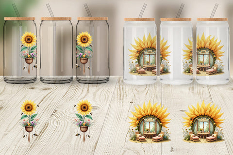 Glass Can Boho Sunflowers Sublimation artnoy 