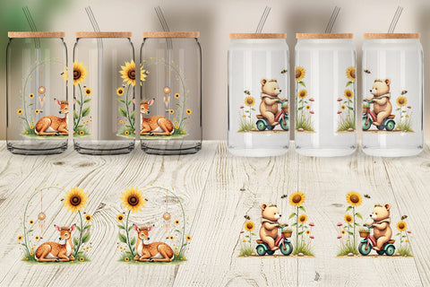 Glass Can Boho Sunflowers Sublimation artnoy 