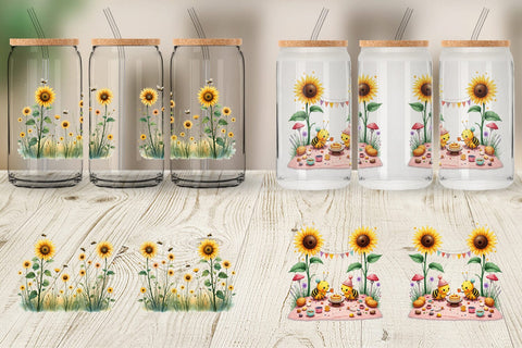 Glass Can Boho Sunflowers Sublimation artnoy 