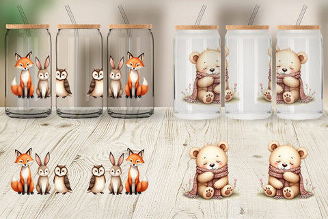 Glass Can Boho Winter Animals Sublimation artnoy 