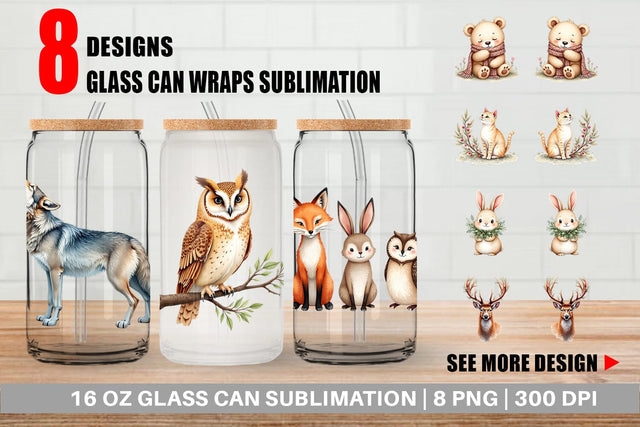 Glass Can Boho Winter Animals Sublimation artnoy 