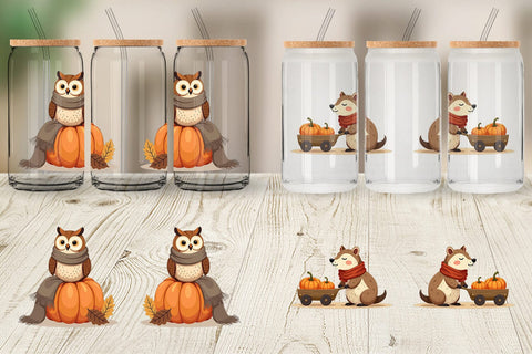 Glass Can Boho Woodland Animals Sublimation artnoy 