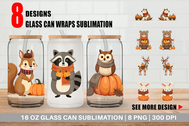 Glass Can Boho Woodland Animals Sublimation artnoy 