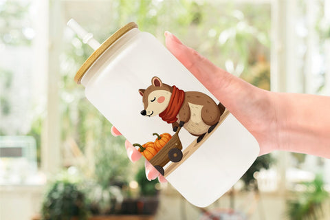 Glass Can Boho Woodland Animals Sublimation artnoy 