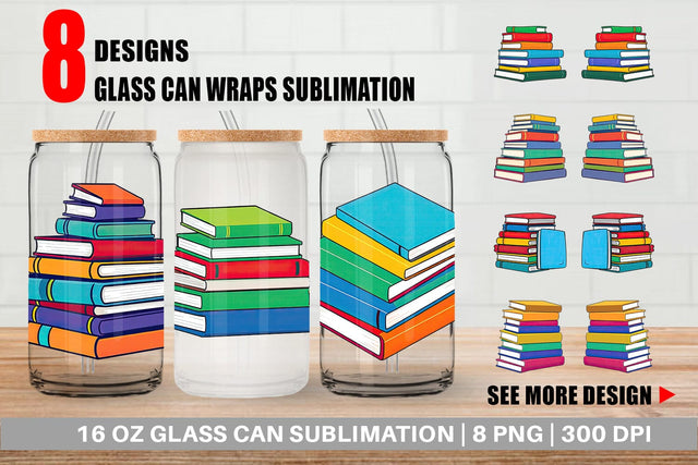 Glass Can Book Stack Sublimation artnoy 