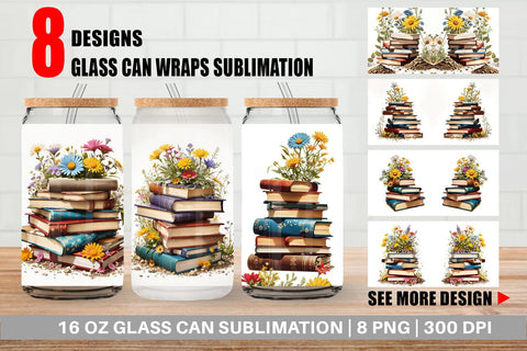 Glass Can Books and Flowers Sublimation artnoy 
