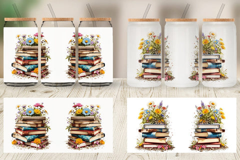 Glass Can Books and Flowers Sublimation artnoy 