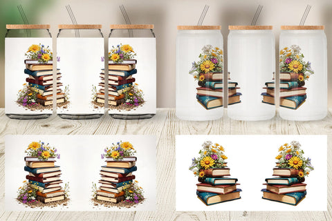 Glass Can Books and Flowers Sublimation artnoy 