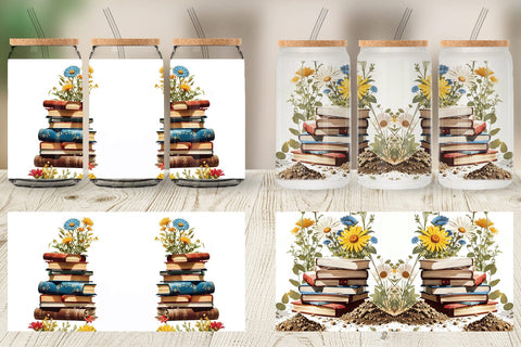 Glass Can Books and Flowers Sublimation artnoy 