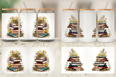 Glass Can Books and Flowers Sublimation artnoy 