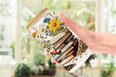 Glass Can Books and Flowers Sublimation artnoy 