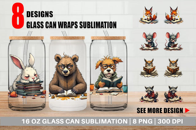 Glass Can Bookworm Critters Sublimation artnoy 