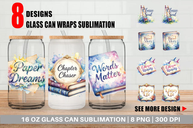 Glass Can Bookworm Quotes Sublimation artnoy 