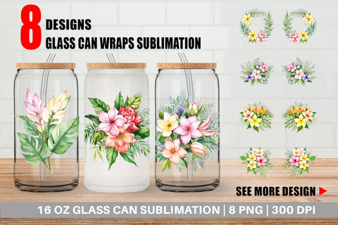 Glass Can Botanical Bloom Sublimation artnoy 