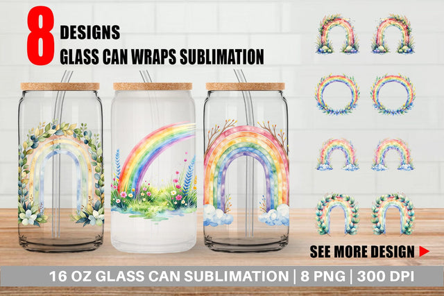 Glass Can Botanical Boho Rainbow Sublimation artnoy 